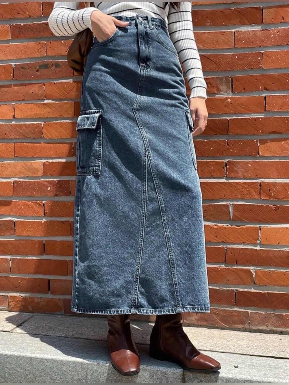 DAZY Flap Pocket Mermaid Hem Light Blue Denim Maxi Skirt EUC Size Small